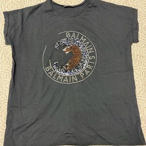 Balmain Paris Black Graphic Tee Size 44